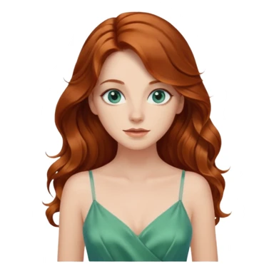 Long wavy Auburn hair woman BLUE eyes wearing green cami  dress sticker
