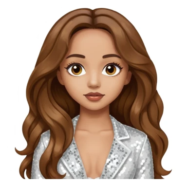 Jade Thirlwall from Little Mix with long brown hair, white sequin outfit sticker