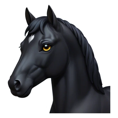 Cinematic Noble Black Horse Portrait Emoji, Poised and regal, with a strong, athletic build and a sleek, well-groomed jet-black fur, deep-set soulful dark eyes, Simplified yet sharp and sophisticated features, highly detailed, glowing with a soft, dignified glow, high shine, intelligent and commanding, stylized with an air of mysterious grace, focused and attentive, soft glowing outline, capturing the essence of a watchful and confident steed, so majestic it feels as though it could gallop out of the screen with effortless authority! sticker