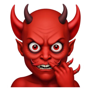 Creppy devil with raised eyebrows and shushing sticker