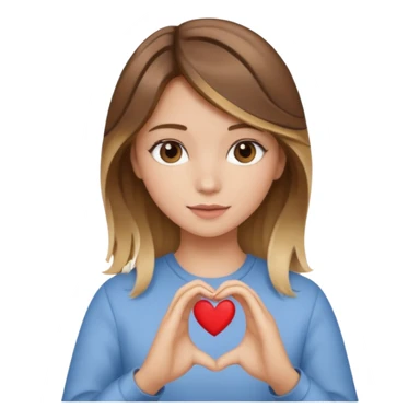 chica con pelo café balayage rubio haciendo un corazón con la mano sticker
