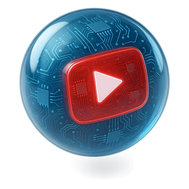 globe with YouTube play button, glossy circuit style sticker