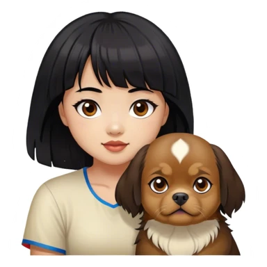 filipino girl black hair and bangs with cute big eye tibetan spaniel sticker