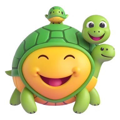 3D smiley emoji, round shape, lucky turtle, lucky face sticker