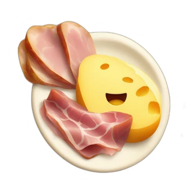 Potatoes and A big Melting raclette cheese in a plate with a little piece of ham  sticker