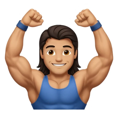 muscled happy guy showing biceps, long dark hair sticker