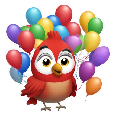 Happy red cardinal with birthday balloons sticker