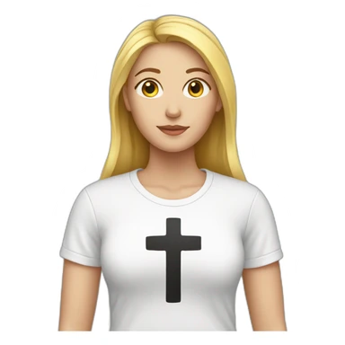 White woman with a cross t-shirt sticker