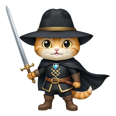 puss in boots black hat black cape sword sticker