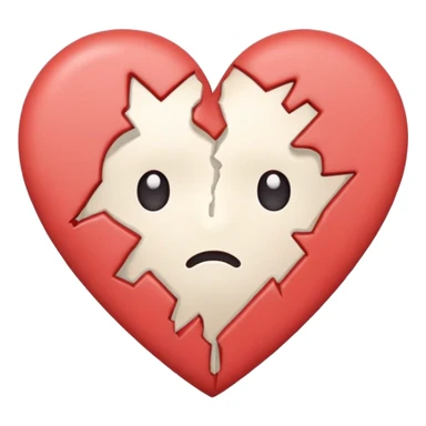 An emoji-style illustration of a broken heart with a cute plaster on it. Soft colors, slightly sad but hopeful expression, in a simple and clean cartoon style sticker