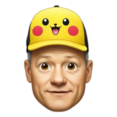 Olaf Scholz wears a Pikachu hat sticker