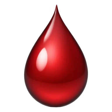 single blood drop emoji sculpted from dark liquid metal, glossy surface, dramatic reflections, futuristic minimal 3D style, isolated on white sticker