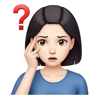 Woman with puzzled expression, scratching her head with a question mark sticker