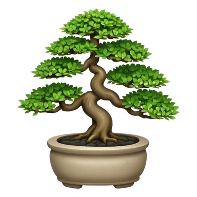 Bonsai Tree – Miniature tree in small pot, trimmed carefully, stone pot sticker