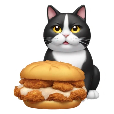 Fat tuxedo cat eating fried chicken  sticker