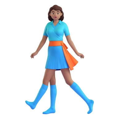 woman wearing teal wrap shirt, blue a-line skirt, light blue knee-high socks sticker