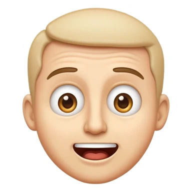 A cartoon-style emoji showing a man’s face: first expression is shocked or surprised with wide eyes and raised eyebrows, then it transitions quickly into a big joyful smile. The transition should be animated, expressive and exaggerated, typical emoji-style sticker