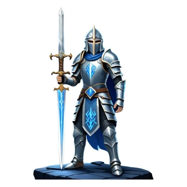 An icon representing RPG, inspired by Elden Ring. The design features a warrior in armor, holding a sword, standing in front of a mystical, dark landscape with glowing runes and a distant castle. The atmosphere evokes epic quests, exploration, and intense battles. Transparent background sticker