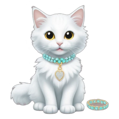 Meme of Turkish Angora Cat with jewelry with tagline TIFFANY&CO-COMMUNITY sticker