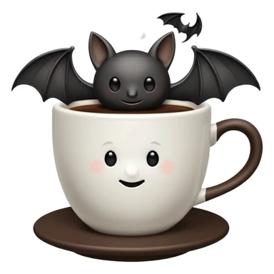 a steaming coffeecup with a bat sitting on it sticker