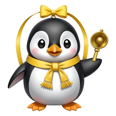 Penguin wearing yellow ribbon ringing a bell sticker