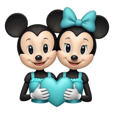 Mickey Mouse and Minnie Mouse with a teal blue heart  sticker