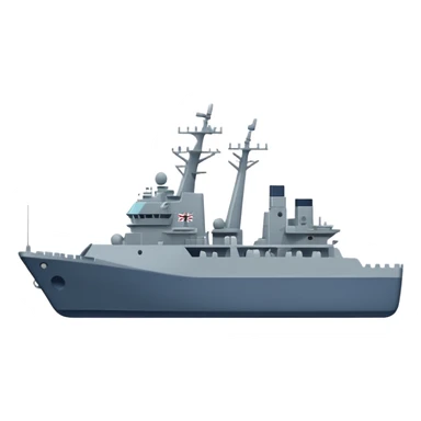 A flat 2D vector emoji of a grey Navy warship, Apple iOS emoji style, simple shapes, solid colors, minimal detail, no gradients, no 3D effects, white background. sticker