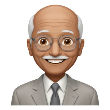 70 yr old indian man, almost bald, some white hair, light grey business suit, big smile, dark brown skin, no moustache, dark brown eyes, glasses
 sticker