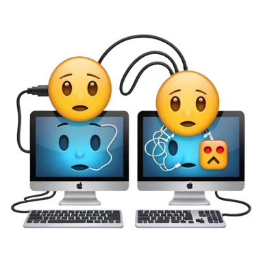 two computer systems with a broken connection between them sticker