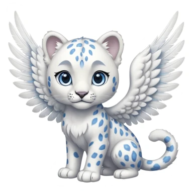 White shiny albino snow leopard with blue eyes and white feather-wings, angelic, divine, beautiful, elegant, sophisticated, royal, pretty  sticker