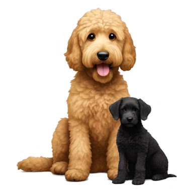 Goldendoodle sitting next to a small black dog sticker