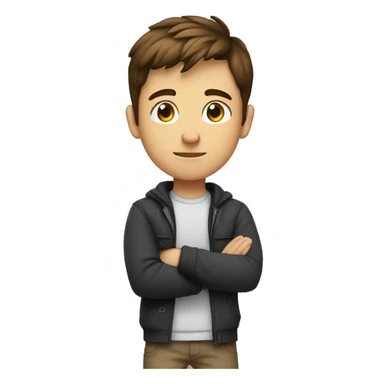 tech boy with brown hair, arms folded, side profile standing full body sticker