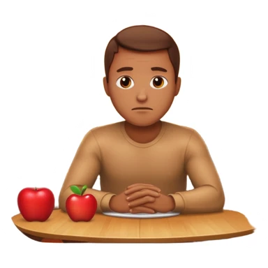a man sits sadly at a table with a burning house behind him, apple style emoji sticker