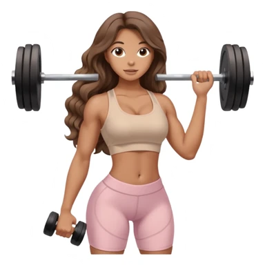 Create dream body girl with big glute and small waist and brown wavy long hair with pastel beige gym clothes with a weight in her hand  sticker