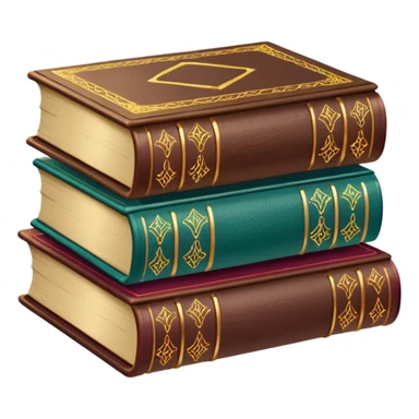 A stack of colorful spellbooks that look like they came out of a fine victorian library sticker