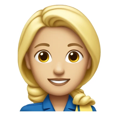 White blonde flight attendant with blue uniform and yellow scarf without hat sticker