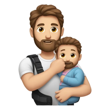 Brown hair man with ￼beard holding baby girl in a carrier sticker