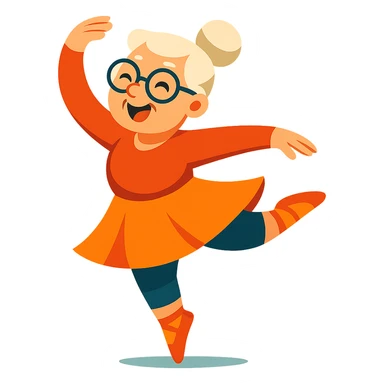 vibrant toon style grandma dancing ballet, energetic pose sticker