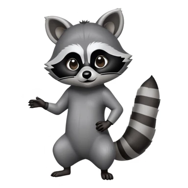 Cinematic-Raccoon-Realistic-hunched Full-Body-Standing on all fours-Emoji – Tail flicking lazily, head tilted dramatically, thick grey fur with a signature black mask, sharp and alert ears, simplified yet realistic focused features, highly detailed, glowing with an almost sarcastic glow. sticker