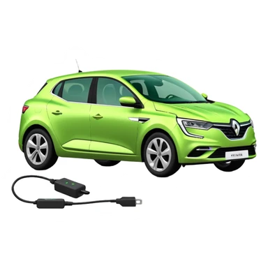 Renault Megane E-Tech electric car with charging cable plugged in, green color sticker