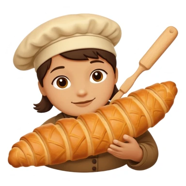 Baking humanless avatar in clean vibrant style illustration. Fresh croissant and rolling pin, warm golden tones, simple shapes, flat design, high contrast, cozy and friendly. sticker