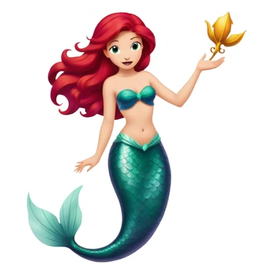 Disney Ariel mermaid singing, red hair flowing, green tail sticker