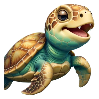 Cinematic Cute Yawning Sea Turtle Portrait Emoji, Head tilted slightly with a dramatic, wide-open yawn, showcasing a stately, patterned shell and a smooth, aged body with sleepy, half-closed eyes, Simplified yet irresistibly adorable features, highly detailed, glowing with a soft, cozy oceanic glow, high shine, relaxed yet expressive, stylized with a dash of whimsical marine charm, soft glowing outline, capturing the essence of a drowsy yet affectionate sea turtle that appears ready to stretch out for a nap! sticker