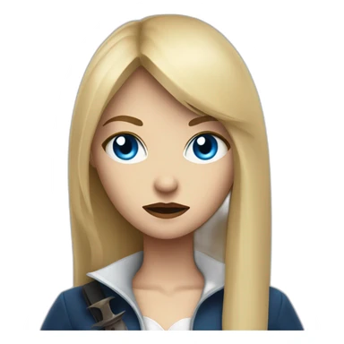 beautiful vampire woman with long blonde hair and blonde straight bangs and blue eyes wielding knives serious expression sticker