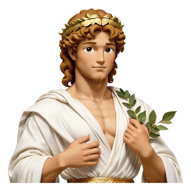 Cinematic Realistic Hercules Portrait, head tilted playfully and inquisitively, showcasing a blend of legendary power and youthful charm with the refined features of Michelangelo's David. His light tan, sculpted skin and thick, curly, golden brown hair—styled with wild majesty—evoke the spirit of the lion-wrestling Hercules. Clad in a softly draped white robe with subtle golden details and adorned with a Greek laurel wreath, his expressive eyes and warm smile capture an approachable yet formidable hero, bathed in gentle natural lighting. sticker