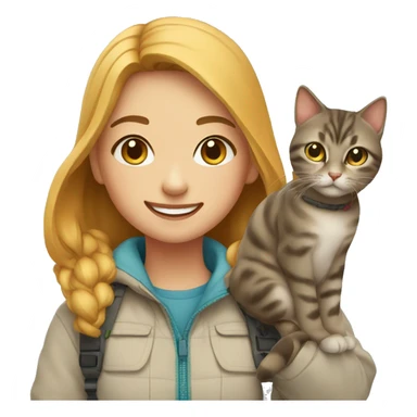 smiling girl in outdoor outfit and 2 cats sticker