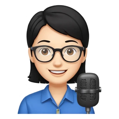 Un locutor de radio, pelo negro, con gafas, sticker