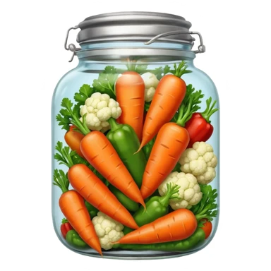 A mix jar of carrots, peppers, and cauliflower tightly sealed with a silver lid








 sticker