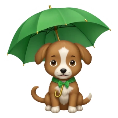 baby dog hold small green umbrella sticker