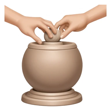 thumb pressing side of a clay ball down onto a silver pottery wheel, thumb at the bottom of the clay, pottery gesture sticker